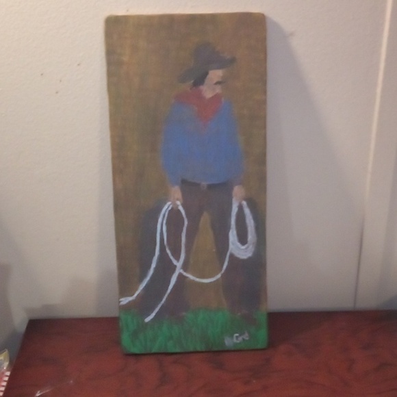 Hand Painted Cowboy Wooden Plaque - Picture 3 of 4